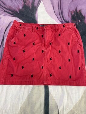 Ralph Lauren Red Mini Skirt with Blue Polo Embroidery
